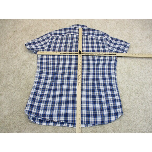 Barbour Shirt Mens Large Blue White Plaid Cotton Short Sleeve Casual Button Up - Picture 9 of 12